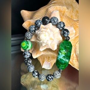 SNOW OBSIDIAN + AGATES NATURAL STONES  BRACELET size 7”
